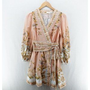 Zimmermann Chintz Floral Print Slubbed Cotton Mini Dress US 6